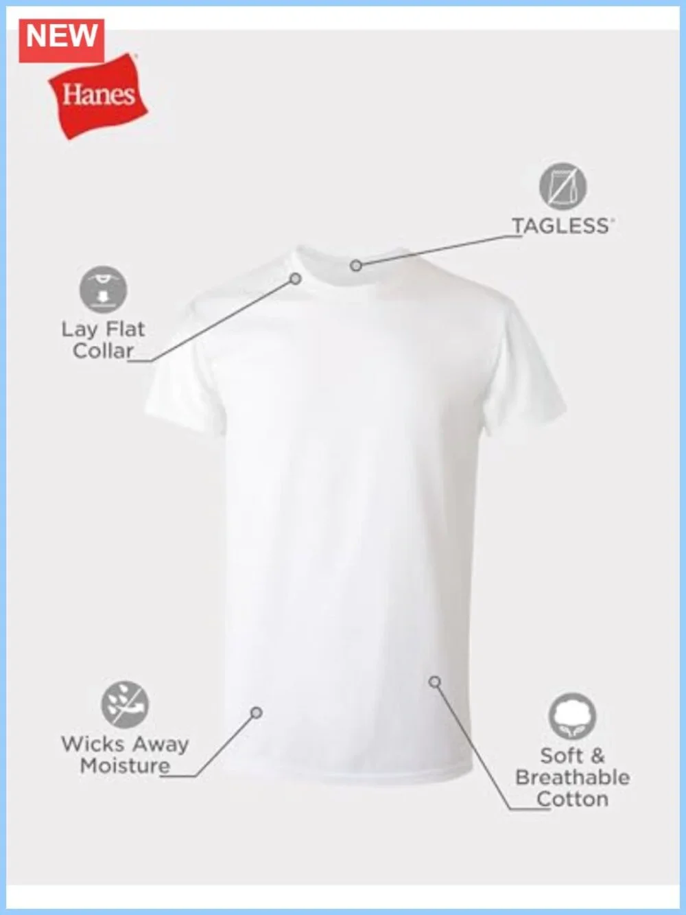 Men's Cotton Crewneck Undershirts 6-Pack Stay-Tucked Moisture-Wicking